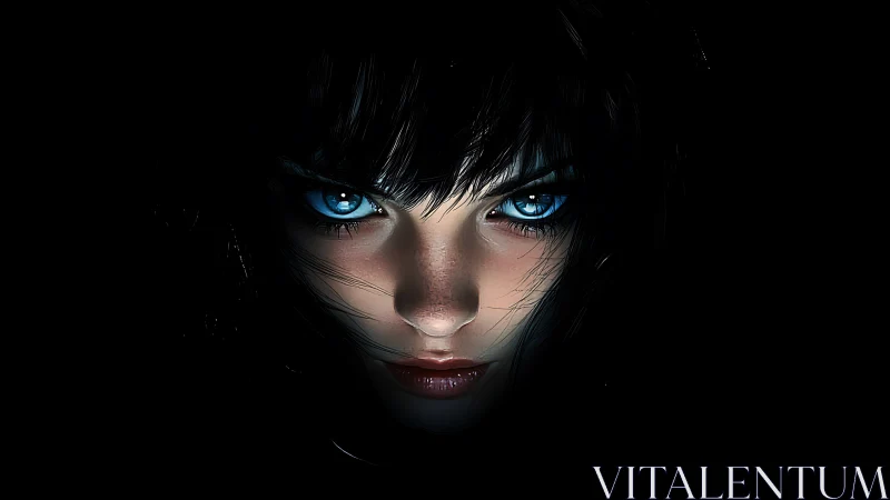 Mysterious blue eyed gaze emerging from the deep shadows.