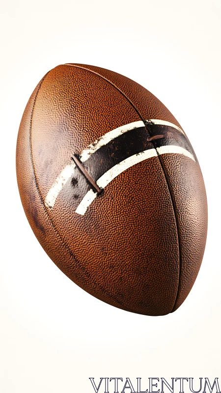High-detail textured American football with worn painted stripe