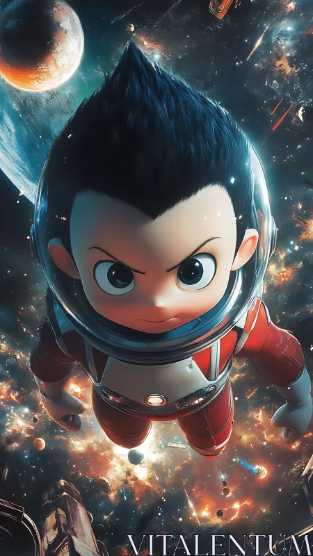 Fierce little space cadet streaking through starfire skies.