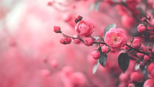 Pink Roses with Selective Focus Bokeh and Shallow Depth Field.