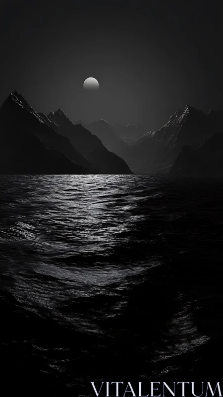 Moonlit waves whisper between serrated midnight mountains