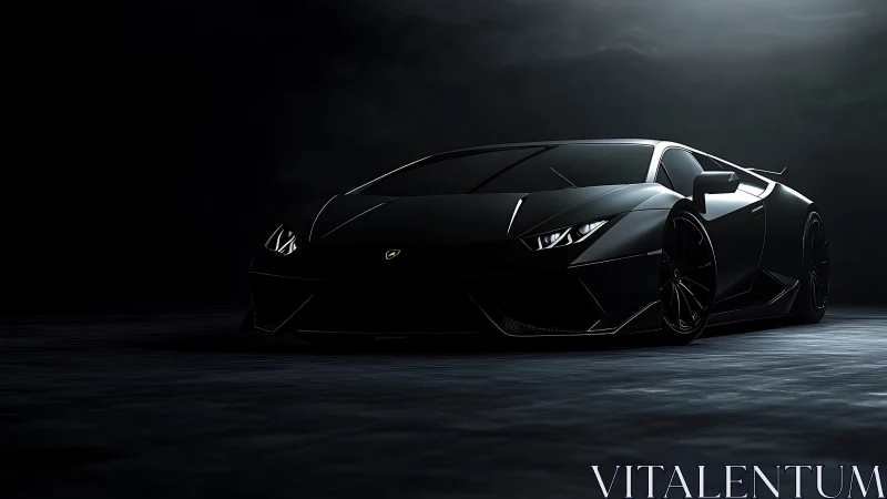 Low-key photorealistic supercar study in dramatic chiaroscuro.