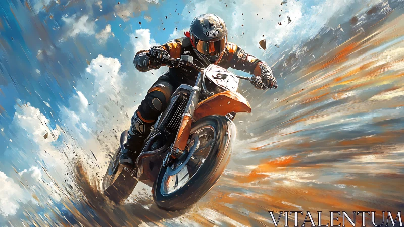 Motorcyclist driving off road with dynamic motion blur.