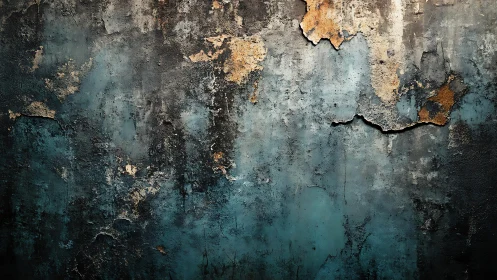 Weathered blue and brown textured wall with peeling paint, grunge style.