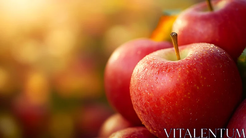 Macro study of dewy red apples under warm backlighting