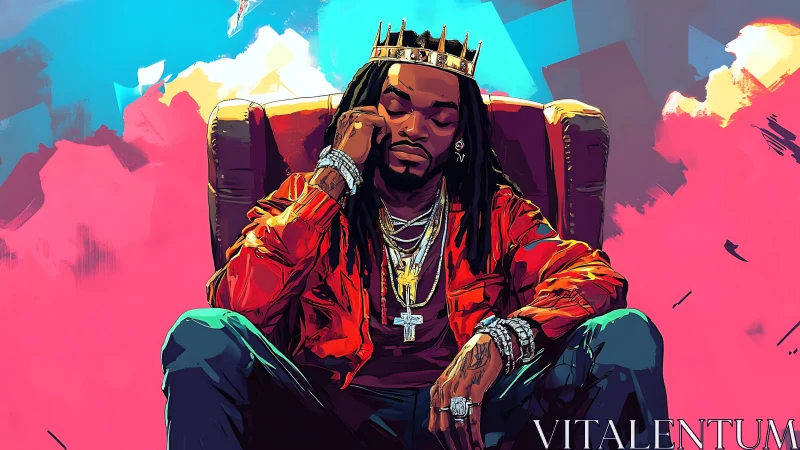 Crowned hip-hop figure rendered in vibrant urban digital painting