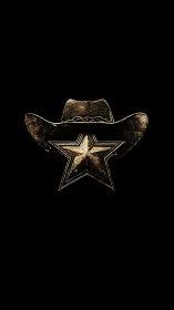 Rustic cowboy hat and sheriff star glow on black