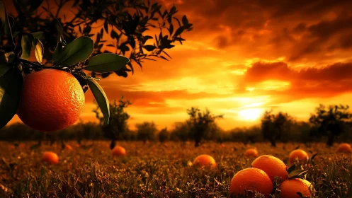 Sunset-soaked orange grove dreaming in molten citrus light.