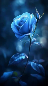 Blue Rose with Buds in Atmospheric Bokeh Environment.