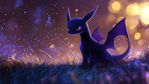 Bioluminescent dragon creature rendered in dusk backlit bokeh field