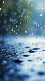 Macro depth-of-field capture of raindrops impacting wet surface.