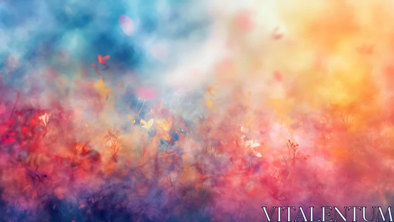 Dreamy wildflower meadow glowing in sunrise colors.