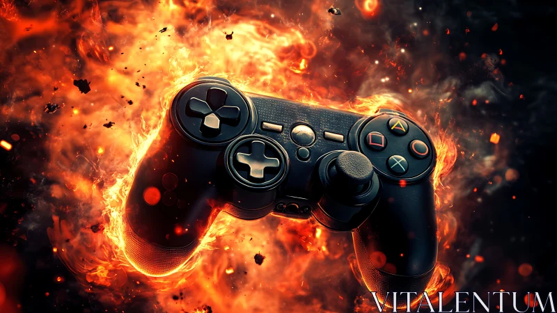 Gaming Controller Engulfed in Inferno: Power's Fiery Display.