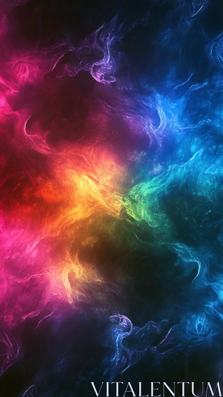 Multicolored nebula-like light forms on dark background.