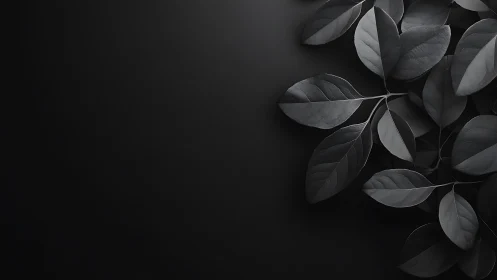 Monochrome matte foliage cluster on deep black negative space