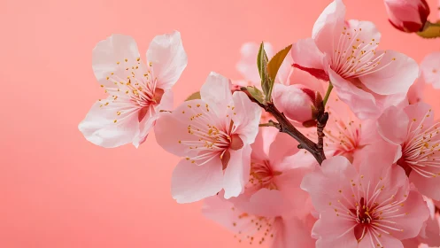 Cherry blossom branch is isolated against uniform pink background