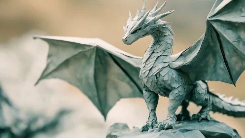 Gentle stone dragon guardian poised on a quiet cliffside.