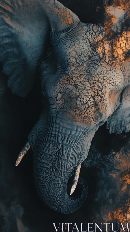 Majestic elephant floats through cracked earth and embered haze