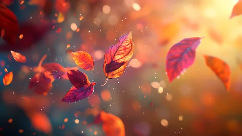 Digital painting of autumn leaves in luminous shallow focus.