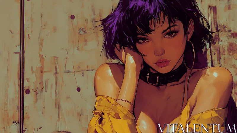 Moody portrait of collar-wearing woman in stylized digital shading