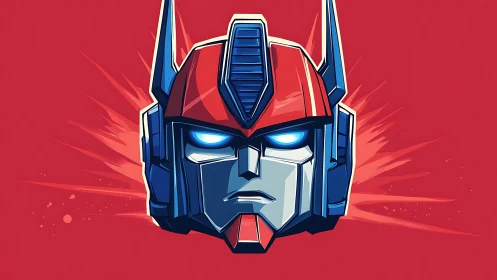 Bold robotic hero face glows with confident blue light