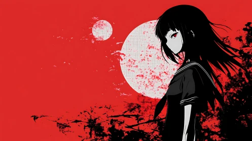 High-contrast anime silhouette against textured dual moons