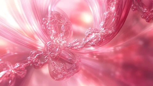 Shimmering Pink Fractal Art With Abstract Glass-Like Flowers.