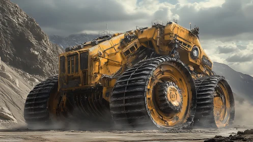 Mountain-crushing titan rolls forward through dusty twilight