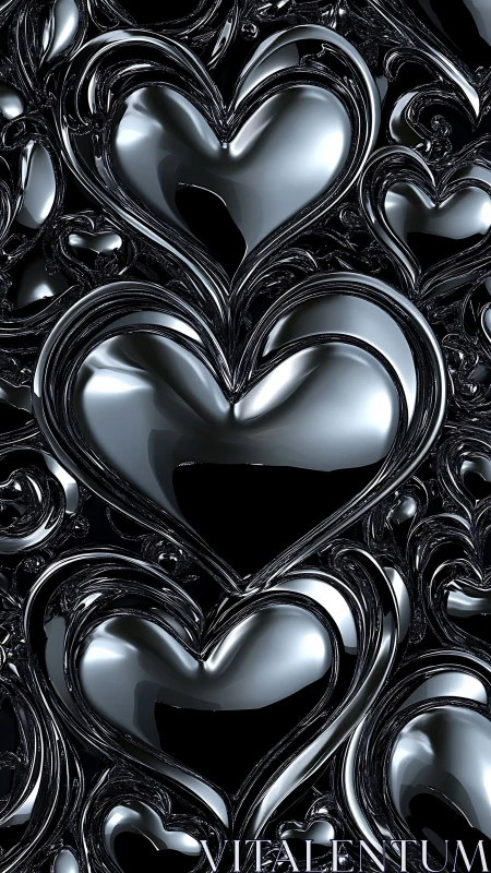 Metallic Silver Hearts in Abstract 3D Composition