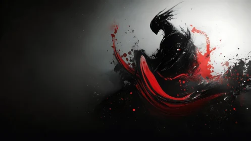 Shadowed warrior emerges in swirling red and black chaos
