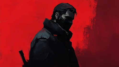 Masked vigilante stands in stark contrast against crimson void