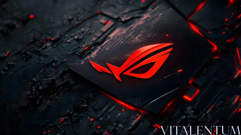Futuristic ASUS ROG Logo on Dark Tech Circuit, Digital Art Style.