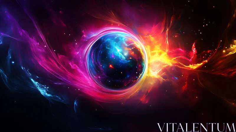 Cosmic prism vortex cradling a newborn star of swirling light.