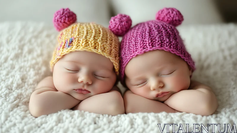 Pompon-Topped Dreamers: Twin Slumber in Cheerful Knits.