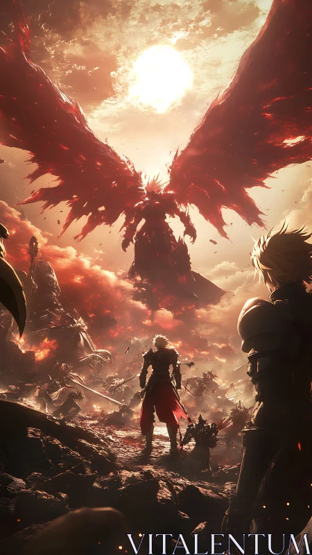 Sunlit showdown beneath the wings of a blazing titan.