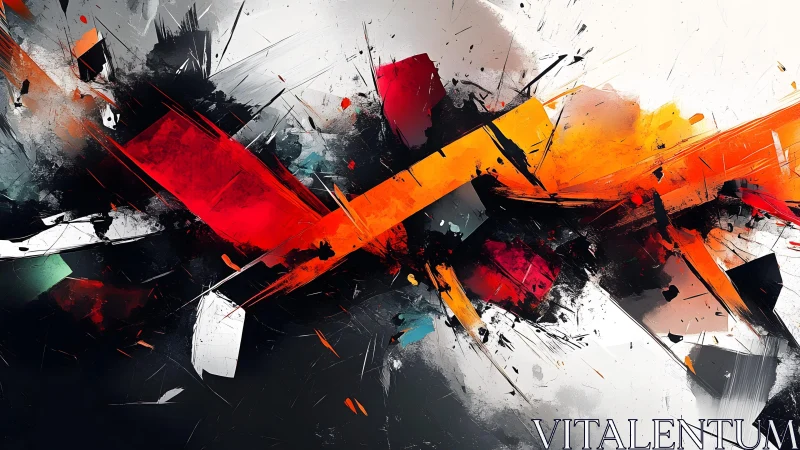 Dynamic Abstract Painting with Bold Red and Orange Streaks.