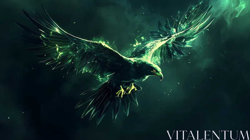 Majestic glowing eagle in mid-flight, digital fantasy art style.