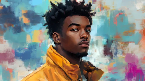 Color storms gather calmly behind a confident young gaze