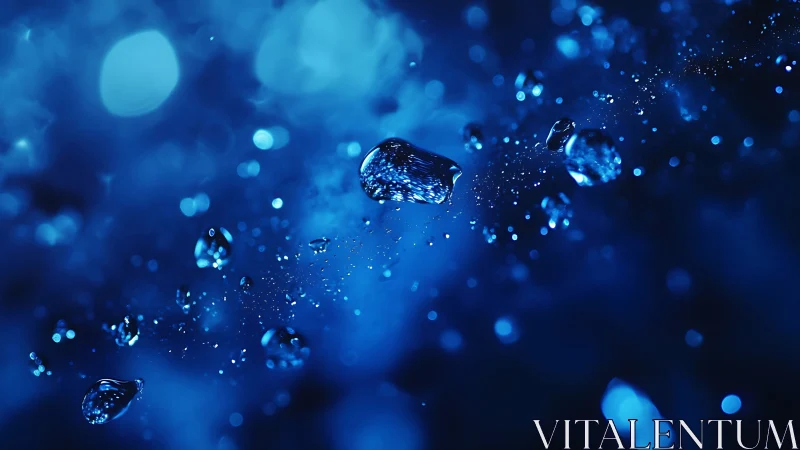 Macro depth-of-field capture of suspended blue water droplets