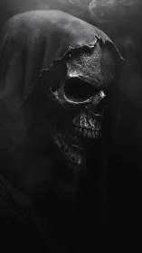 Midnight reaper leans from shadow, teeth grinning like knives