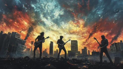 Rock band ignites a stormy skyline with end-of-world energy.