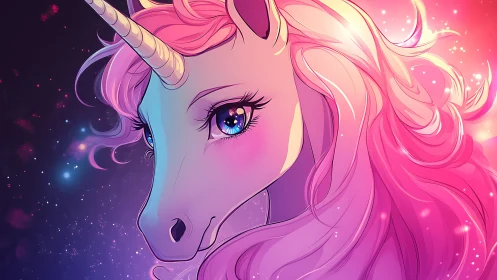 Starlit pink-maned unicorn gazes through cosmic daydreams.