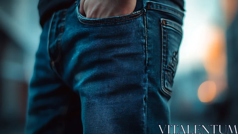 Blue denim jeans detail with stitching and texture