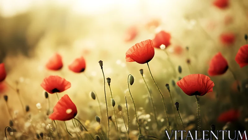 Red Poppies Dancing in Golden Sunlight.