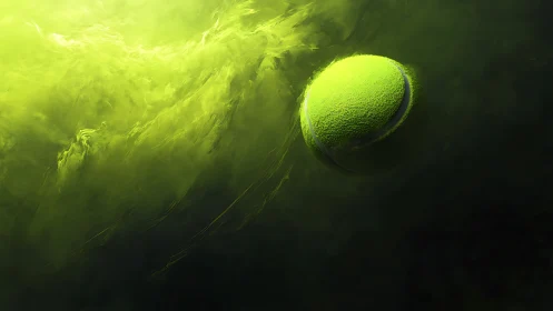 Tennis comet streaks through a neon storm of swirling fog