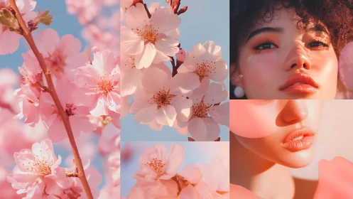 Soft sakura collage pairs spring blossoms with glowing beauty.