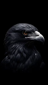 Regal black eagle portrait glows against deep shadow