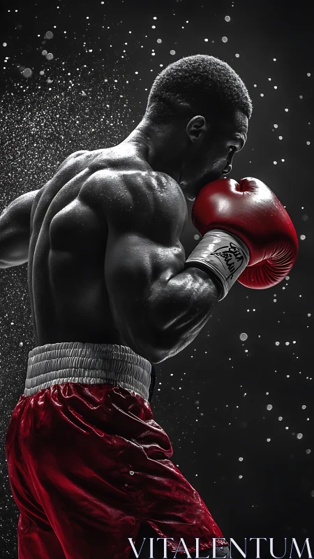 Boxer Readies Red Gloves in Dynamic Fighting Stance.