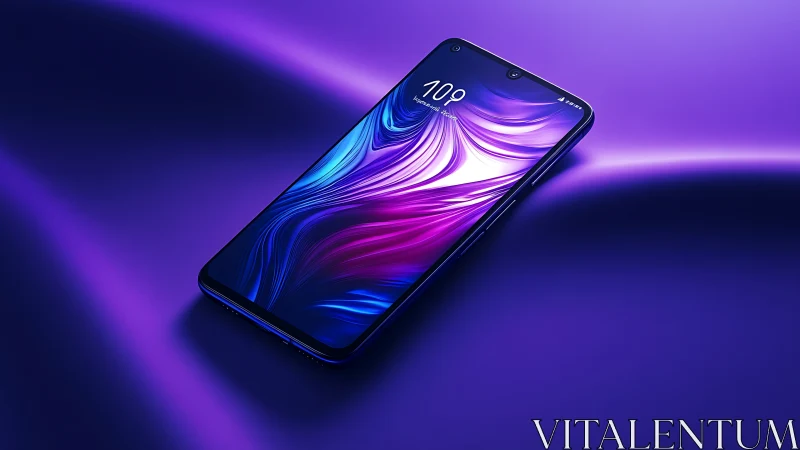 Bezel less smartphone rests on luminous violet gradient surface