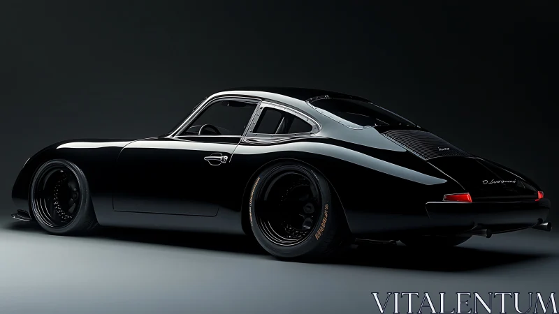 Monochrome classic coupe render with deep gloss reflections.